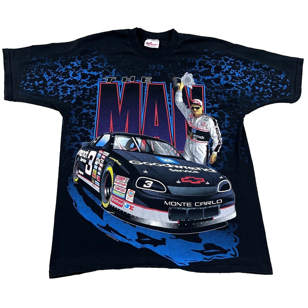 Vintage Dale Earnhardt Shirt Men Large‎ Black All Over Print AOP 90s Y2K The Man